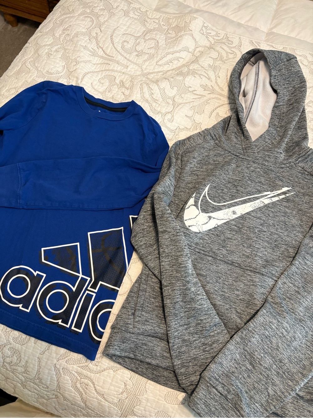 Set of 2 Nike Gray Hoodie and Adidas long sleeve Tee Youth Boys 7/8